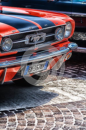 Vintage mustang old car in historical exposure in fano lido summer 2018 Editorial Stock Photo