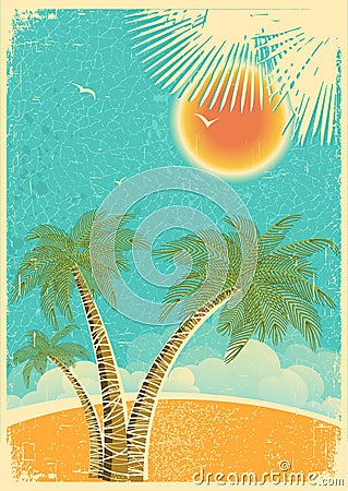 Vintage nature tropical island and sea background Vector Illustration