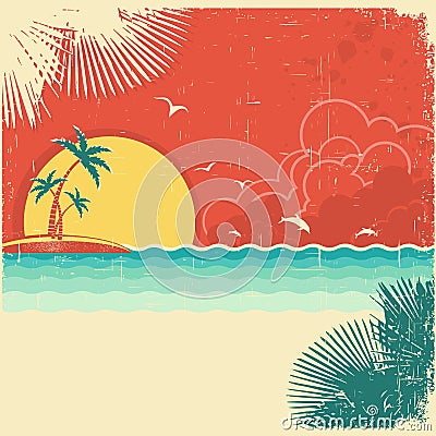 Vintage nature tropical seascape background Vector Illustration