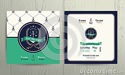 Vintage nautical anchor wreath wedding invitation card template Vector Illustration