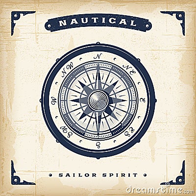 Vintage Nautical Compass Vector Illustration