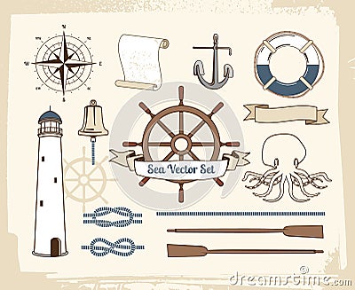 Vintage nautical decoration set Vector Illustration