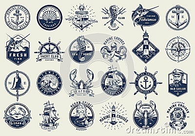 Vintage nautical labels collection Vector Illustration