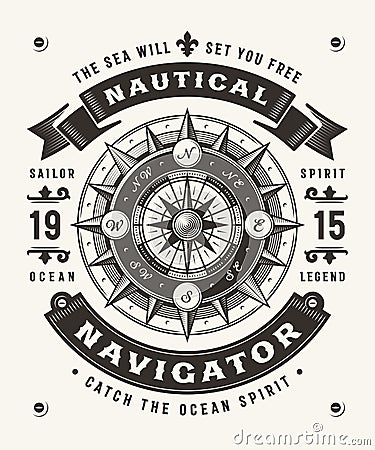 Vintage Nautical Navigator Typography One Color Vector Illustration