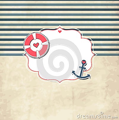 Vintage nautical scrap template with photo frame Vector Illustration