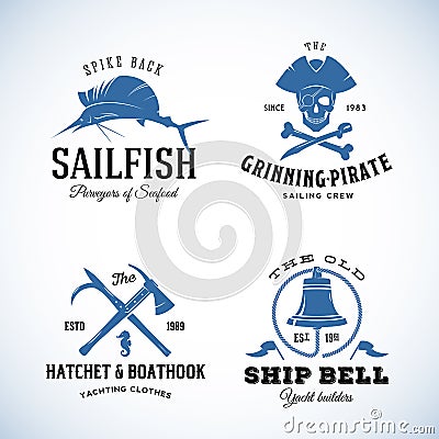 Vintage Nautical Sea Vector Logos or Labels with Vector Illustration