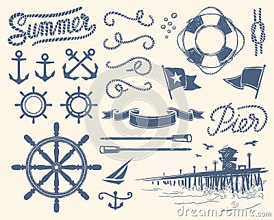 Vintage nautical set Vector Illustration