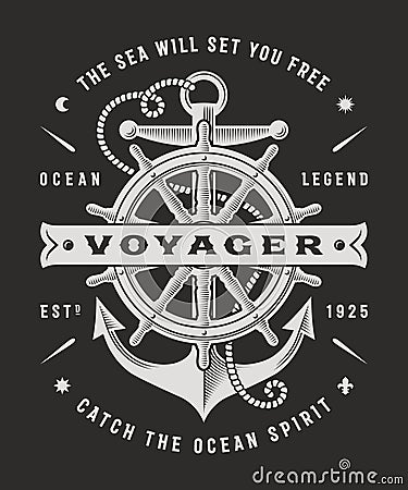 Vintage Nautical Voyager Typography On Black Background Vector Illustration