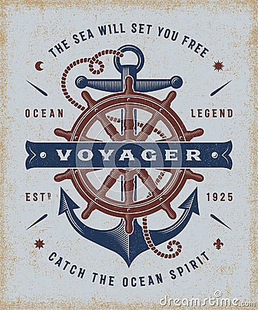 Vintage Nautical Voyager Typography Vector Illustration