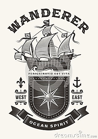 Vintage Nautical Wanderer Typography One Color Vector Illustration