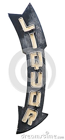 Vintage Neon Liquor Store Sign, Isolated Against a White Background Stock Photo