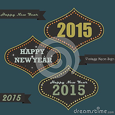 Vintage New year on Neon sign board Vector Illustration