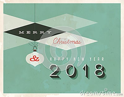 Vintage 2018 New Year`s Eve greeting card. Vector Illustration