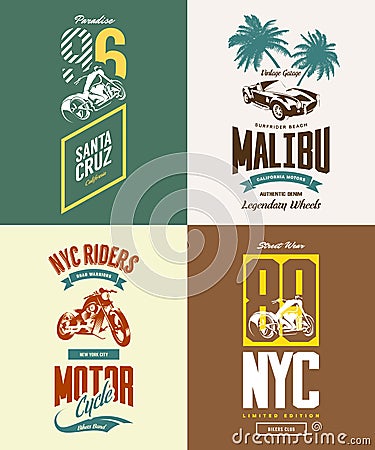 Vintage New York bikers club vector t-shirt logo set. Vector Illustration