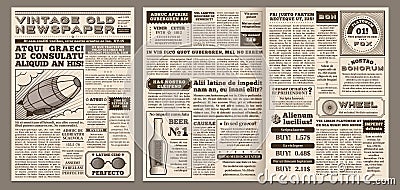 Vintage newspaper template. Retro newspapers page, old news headline and journal pages grid vector illustration layout Vector Illustration