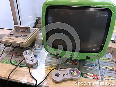 Vintage Nintendo Super Famicom video game console Editorial Stock Photo