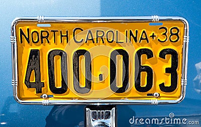 Vintage North Carolina Auto License Plate Editorial Stock Photo