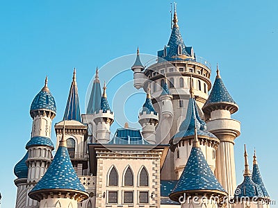 Blue castle and towers Stock Photo