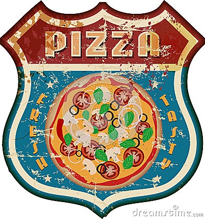 Vintage nostalgic pizza and fast food diner sign, vector illustration, fictional artwork Vector Illustration