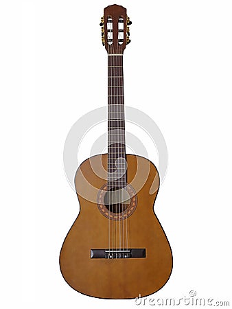 Vintage Nylon String Acoustic Guitar Against a White Background Stock Photo