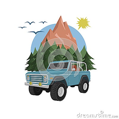 Vintage offroad truck vector illustration. Retro trophy car Vector Illustration