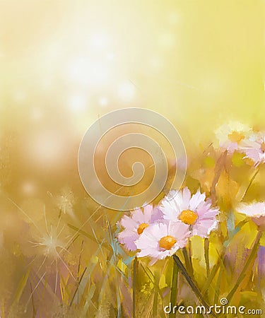 Vintage oil painting daisy-chamomile flowers field Stock Photo