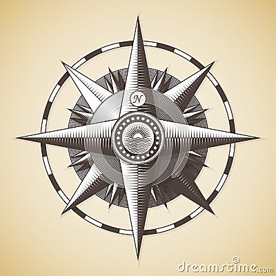 Vintage old antique nautical compass rose Vector Illustration