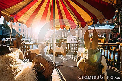 Vintage Old Carousel On Christmas Market On The Dome Square In Riga Editorial Stock Photo
