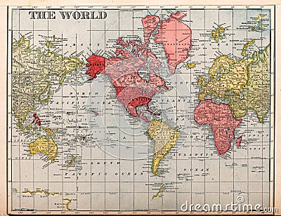 Vintage Antique Historical World Map Stock Photo