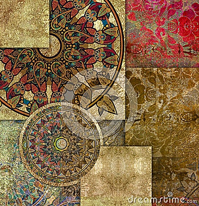 Vintage old floral patterned background warm colored Stock Photo