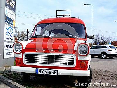 Vintage old FORD van in red and white. frontal view Editorial Stock Photo