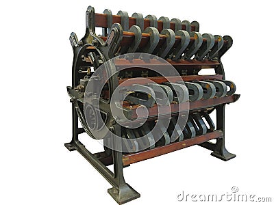 Vintage old industrial equipment powerful electric motor isolate Stock Photo