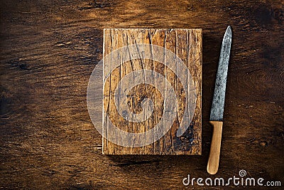 Vintage old knife and Empty cutting Board Stock Photo