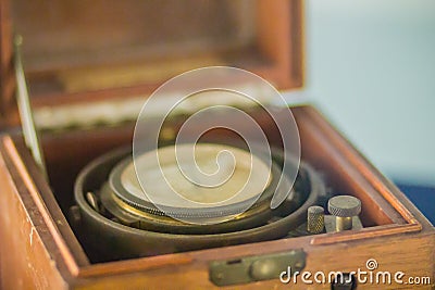 Vintage old marine chronometer, a timepiece that is precise and Stock Photo