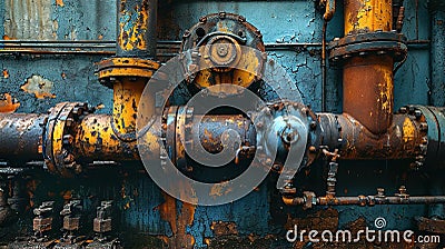 Vintage, old rusty metal pipes system Stock Photo