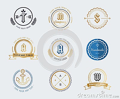 Vintage old style shield logo icon template set Vector Illustration