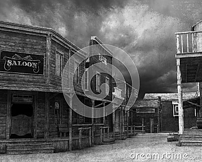 Vintage Old West, Western Town Background Stock Photo