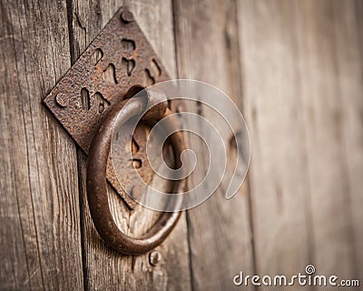 Vintage old wooden gate door handle Stock Photo