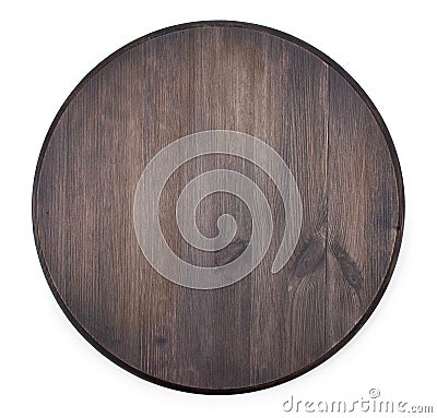 Vintage old wooden round cutting board isolated on a white background, top view Stock Photo