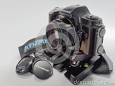 Vintage Olympus OM 101 Power Focus 35mm SLR Film Camera Editorial Stock Photo