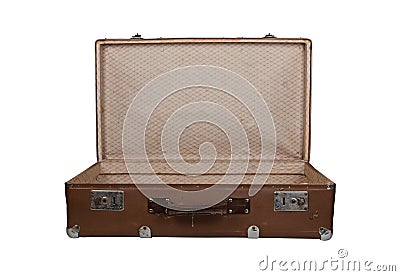 Vintage open brown leather suitcase Stock Photo
