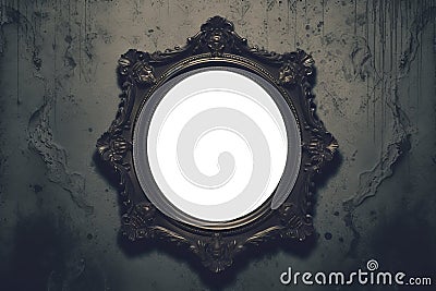 Vintage openwork bronze metal frame on a old wall background. Photo frame mockup Stock Photo