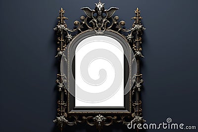 Vintage openwork bronze metal frame on a old wall background. Photo frame mockup Stock Photo