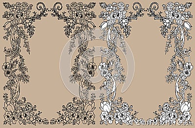 Vintage openwork flower frame vertical spring card vector. Vector Illustration