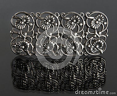 Vintage openwork silver brooch Stock Photo