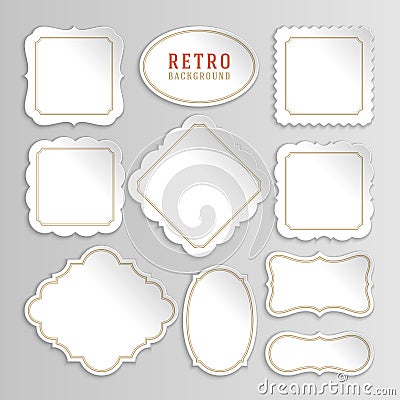 Vintage openwork white vector stickers and labels set Vector Illustration