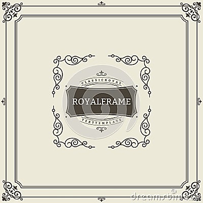 Vintage Ornament Greeting Card Vector Template. Retro Luxury Invitation, Royal Certificate. Flourishes frame. Vintage Vector Illustration