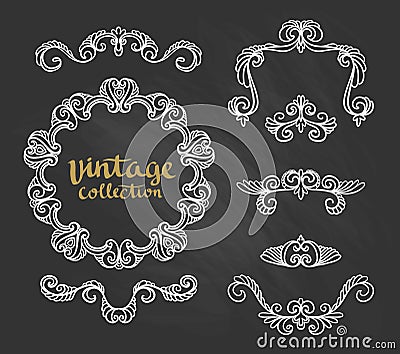 Vintage Ornamental Calligraphic Designs Set on the chalkboard. Vector illustration Vector Illustration