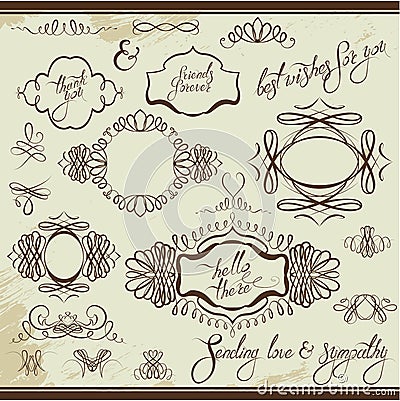 Vintage ornaments and frames, vignettes, calligraphic Vector Illustration