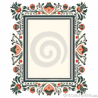 Vintage Ornate Frame With Red And Orange Flowers Stock Photo